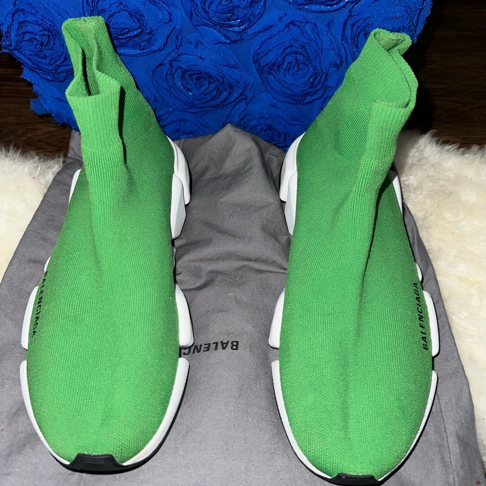 - Balenciaga speed 2.0 
Neoprene Knit Mens Hi Speed Sneakers size 10 Black Green